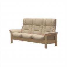 Stressless Windsor High Back 3 Seater Reclining Sofa in Paloma Beige Leather & Oak Wood Frame