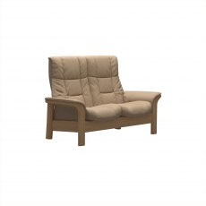 Stressless Windsor High Back 2 Seater Reclining Sofa in Paloma Sand Leather & Oak Wood Frame