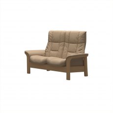 Stressless Windsor High Back 2 Seater Reclining Sofa in Paloma Sand Leather & Oak Wood Frame