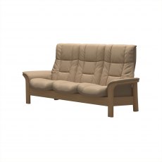 Stressless Windsor High Back 3 Seater Reclining Sofa in Paloma Sand Leather & Oak Wood Frame