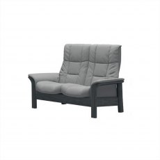 Stressless Windsor High Back 2 Seater Reclining Sofa in Paloma Silver Grey Leather & Grey Wood