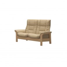 Stressless Buckingham High Back 2 Seater Reclining Sofa in Paloma Beige Leather & Oak Wood Frame