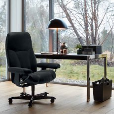 Stressless Consul Home Office Chair in Batick Black Leather & Black Wood Leg