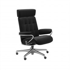 Stressless London Home Office Chair with Adjustable Headrest in Paloma Black Leather & Chrome