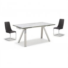 Salou Dining Set - Light Grey Ceramic Table with Six Cadiz Chairs in Dark Grey Velvet