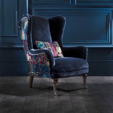 Crawford Wing Chair in Opium Italian Velvet & Printed Velvet Outside Trim