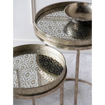 Venetian Diamond Set of Two Side Tables in Antique Gold Finish
