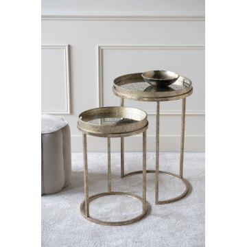 Venetian Diamond Set of Two Side Tables in Antique Gold Finish