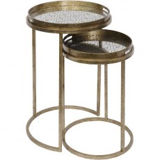 Venetian Set of Two Side Tables in Antique Gold Finish