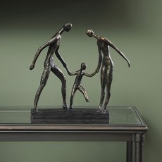 Family of Three Holding Hands Sculpture in Antique Bronze Finish