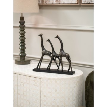 Family of Three Giraffes Sculpture in Antique Silver Finish
