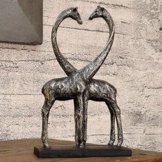 Giraffes In Love Sculpture in Antique Silver Finish