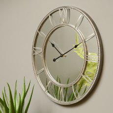 Grey Framed Beaded Mirrored Round Wall Clock 70cm