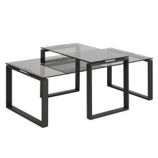 Katrine Coffee Table & Lamp Table Set with Smokey Glass Top & Black Frame