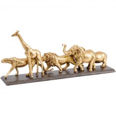 Safari Wild Animals Sculpture in Gold Resin