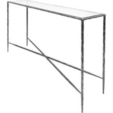 Pimlico Hand Forged Large Console Table In a Brushed Grey Finish with Glass Top