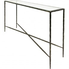 Pimlico Hand Forged Large Console Table In a Dark Bronze Finish with Glass Top