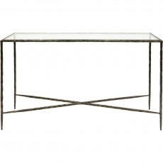 Pimlico Hand Forged Large Console Table In a Dark Bronze Finish with Glass Top