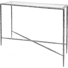 Pimlico Hand Forged Small Console Table In a Brushed Grey Finish with Glass Top