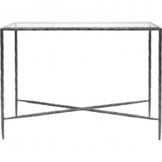 Pimlico Hand Forged Small Console Table In a Brushed Grey Finish with Glass Top