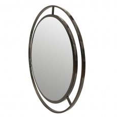 Art-Nouveau Tri-Star Round Mirror In Metallic Black Nickel