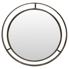 Art-Nouveau Tri-Star Round Mirror In Metallic Black Nickel