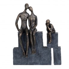 Family of Three Sitting on Blocks in Bronze Finish
