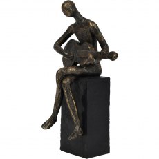 Edward Guitarist on Block Sculpture in Antique Bronze Finish