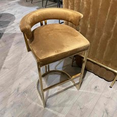 Caramel Velvet Art Deco Bar Chair with Gold Finish