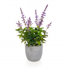 Artificial Lavender Plant In a Grey-Washed Pot