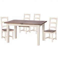 French Country 140cm Extending to 180cm Dining Table with Four Wooden Seat Chairs