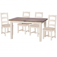 French Country 140cm Extending to 180cm Dining Table with Four Upholstered Seat Chairs