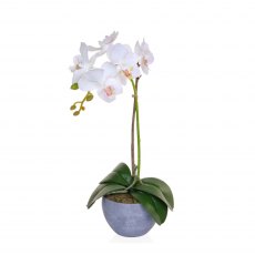 Artificial Single White Orchid In Pot