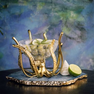 Gold Mini Octopus Stand & Crackle Glass Prawn Cocktail Bowl