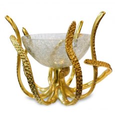 Gold Mini Octopus Stand & Crackle Glass Prawn Cocktail Bowl