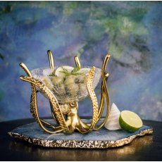 Gold Mini Octopus Stand & Crackle Glass Prawn Cocktail Bowl