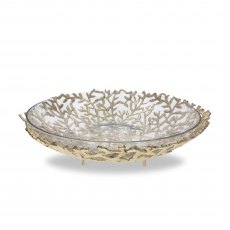 Medium Gold Finish Coral Basket Bowl with Glass Insert