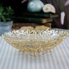 Medium Gold Finish Coral Basket Bowl with Glass Insert