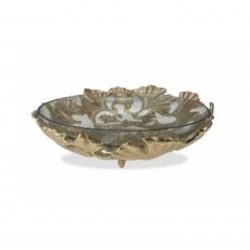 Medium Gold Finish Gingko Leaf Sculpture Bowl with Glass Insert