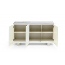 Milano Three Door Ceramic-Top Sideboard in Gloss White Lacquer