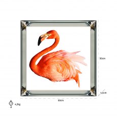 Flamingo Bird Print Framed In Glass with Bevelled Mirror Wide Edge