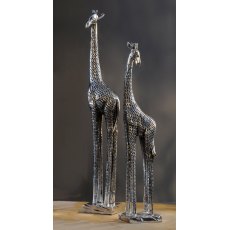 Pair of Giraffe Sculptures in Silver Finish