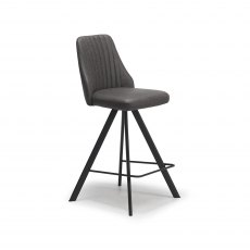 Texas Swivel Counter Stool in Dark Grey Faux-Bison Upholstery