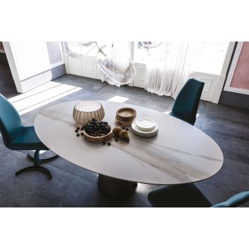 Yoda Keramik - 200x120cm Oval Dining Table - Top: KM06 Glossy Golden Calcatta Ceramic - Base:GFM69