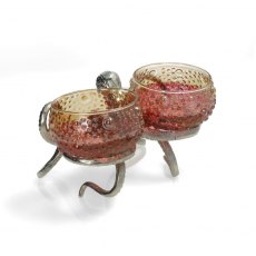 Octopus Holder with Two Small Glass Bowls in Red/Amber