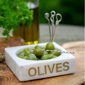 Olives Marble Olive Dish with Picks Olives Marble Olive Dish with Picks