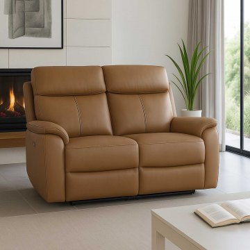 Montego Power Reclining Two Seater Sofa In Tan Leather with Skai Back