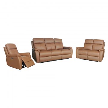 Montego Power Reclining Group: 3-Seater Sofa, 2-Seater Sofa & Armchair In Tan Leather with Skai Back