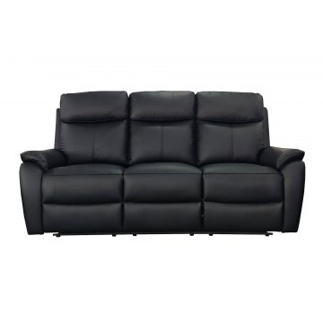 Montego Power Reclining Three Seater Sofa In Black Leather with Skai Back