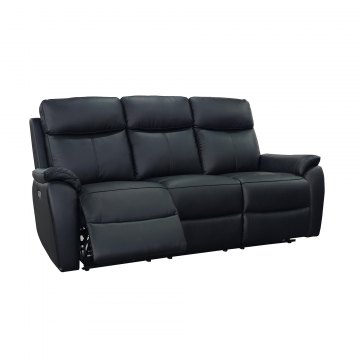 Montego Power Reclining Three Seater Sofa In Black Leather with Skai Back